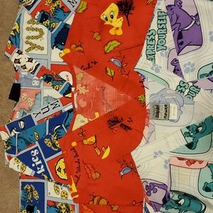 Medical Scrubs 3 pcs Tweety Bird Scooby-Doo and Cookie Monster S-M EUC